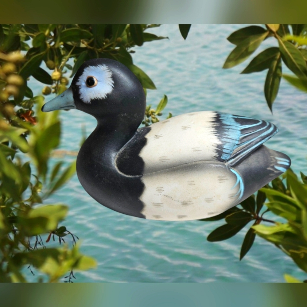 Vtg Ceramic Duck Lint Brush Figurine RARE Blue & Black